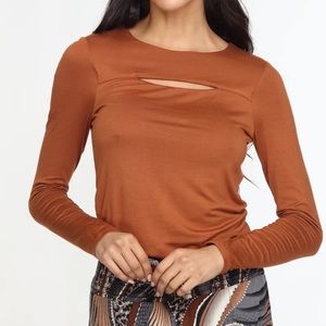 Veronica M Cut Out Long Sleeve Top Burnt Orange Chestnut Long Sleeve Cut Out Top